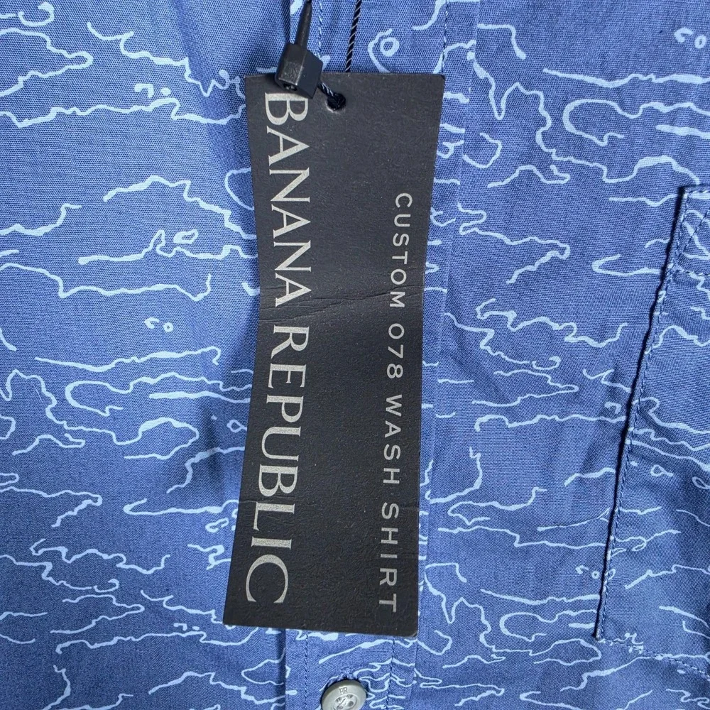 Banana Republic Shirt Mens Size XL Blue Cloud All Over Print Slim Fit Custom 078